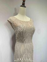 藕粉波紋亮片刺繡高腰禮服