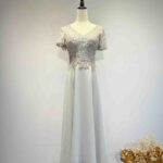 銀藍碎珠繡花雪紡裙禮服