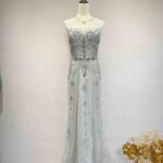 雪銀星芒狀水鑽削肩袖禮服