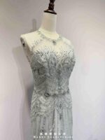 雪銀星芒狀水鑽削肩袖禮服