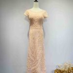 粉橘立體花藤縫珠禮服