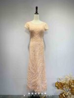 粉橘立體花藤縫珠禮服