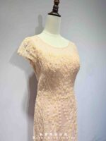 粉橘立體花藤縫珠禮服