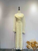 鵝黃亮片碎花交叉領紗裙禮服