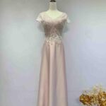 玫瑰粉亮片蝶花絲緞A字裙禮服