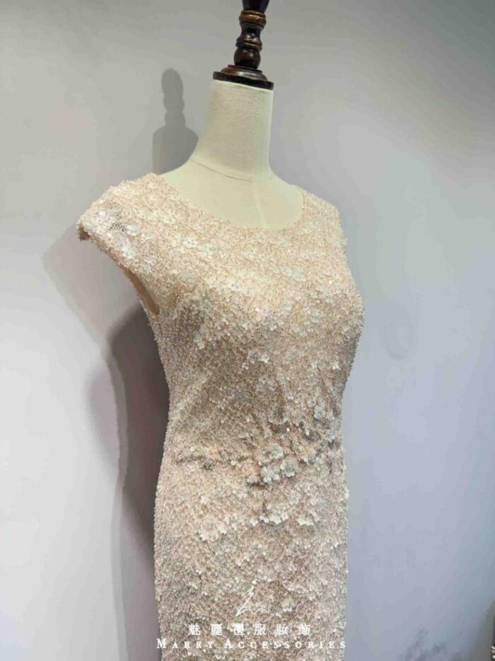 亮粉立體碎花直筒禮服