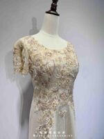 白金立體織花蕾絲亮紗裙禮服