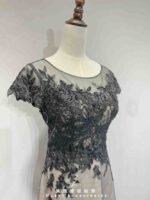 黑蕾絲織花質感灰亮紗裙禮服