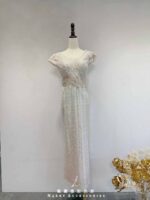 人魚粉漸變流線縫珠織花收腰禮服