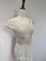 人魚粉漸變流線縫珠織花收腰禮服