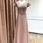 藕粉立體蝴蝶花亮紗A字裙禮服