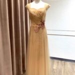 橙橘桃心領肩袖紗裙禮服