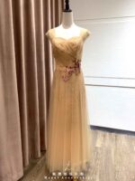 橙橘桃心領肩袖紗裙禮服