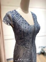 湛藍流線波紋珠片蕾絲禮服