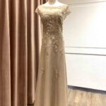 香檳金花藤縫珠A字紗裙禮服