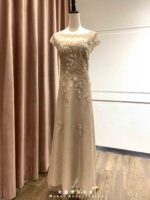 香檳金花藤縫珠A字紗裙禮服