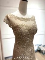 香檳金花藤縫珠A字紗裙禮服