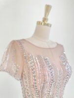 藕粉鏤空水晶排鑽高雄媽媽禮服